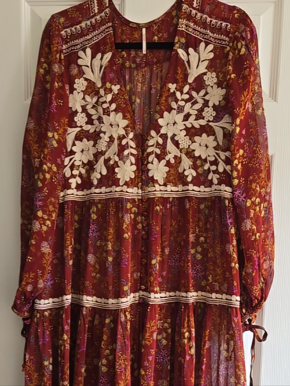 FREE PEOPLE "Call on Me" Women's Boho Chic Burgundy Floral Maxi Top Dress  Small